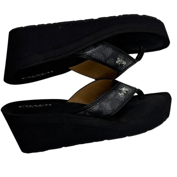 Coach Jolene Wedge Flip Flop Sandals Women’s Size 6B Black Platform Thong A9820 - Picture 7 of 10
